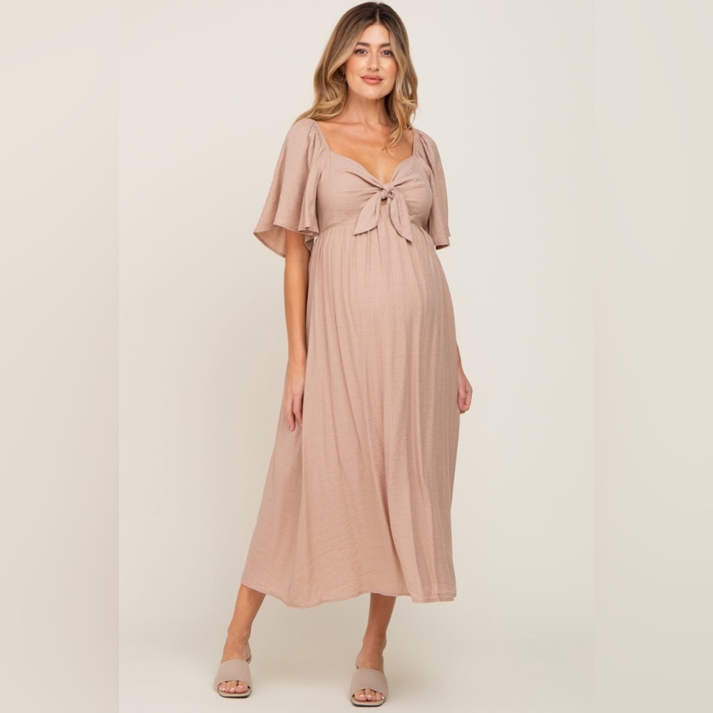 Pinkblush texture flutter sleeve tie bust midi dress nwot